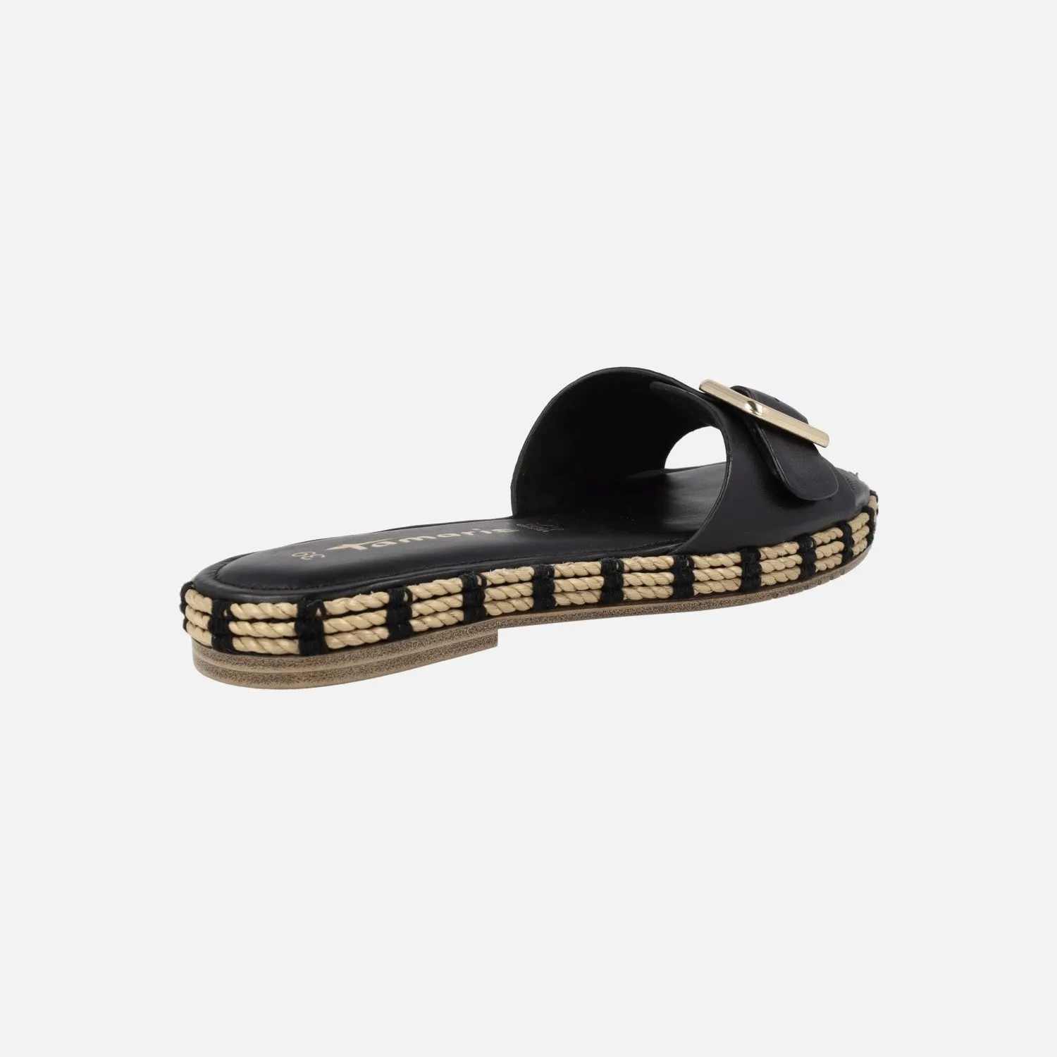 Sandalias de piel con hebilla y piso de rafia