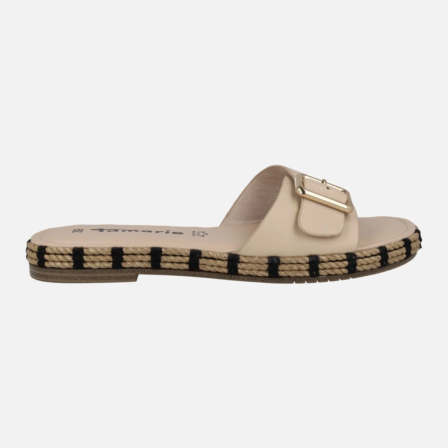 Sandalias de piel con hebilla y piso de rafia