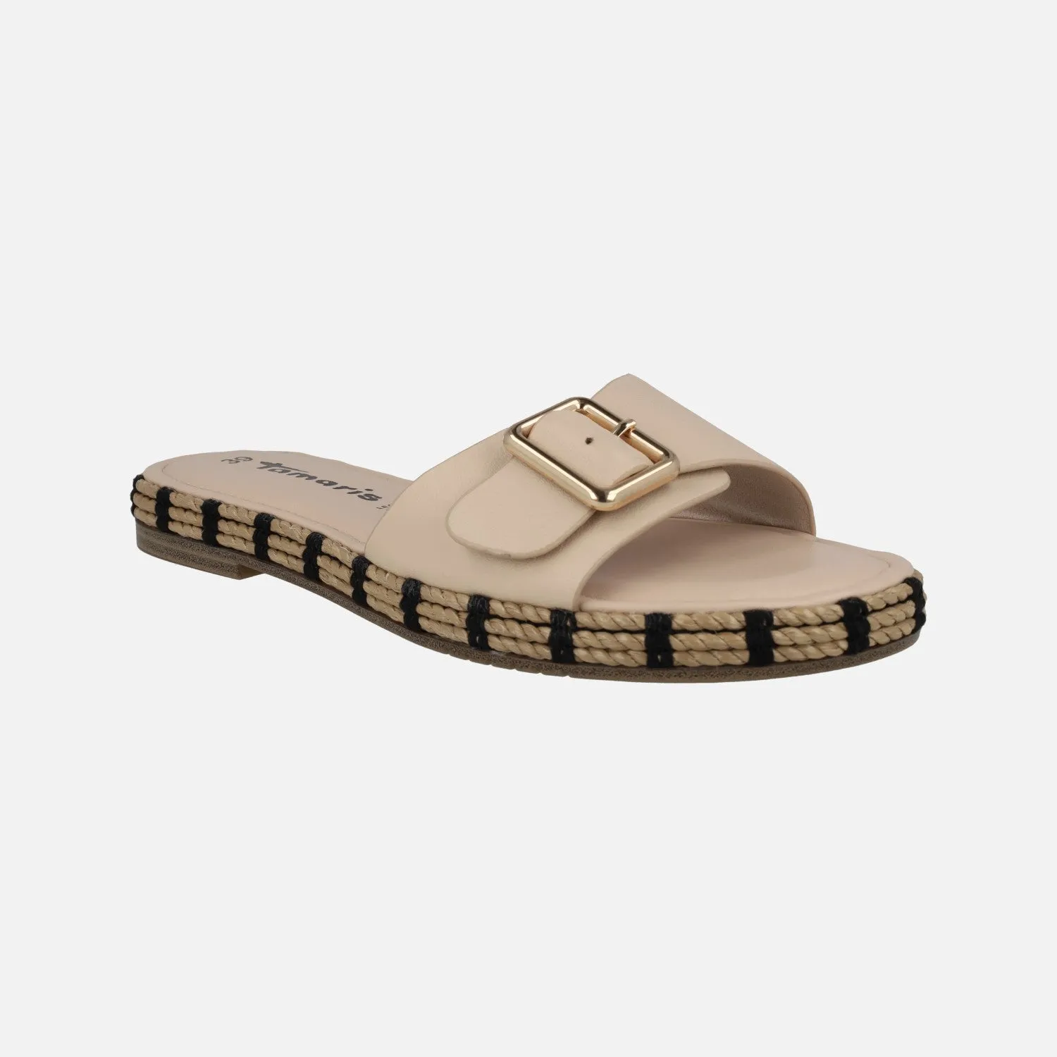 Sandalias de piel con hebilla y piso de rafia