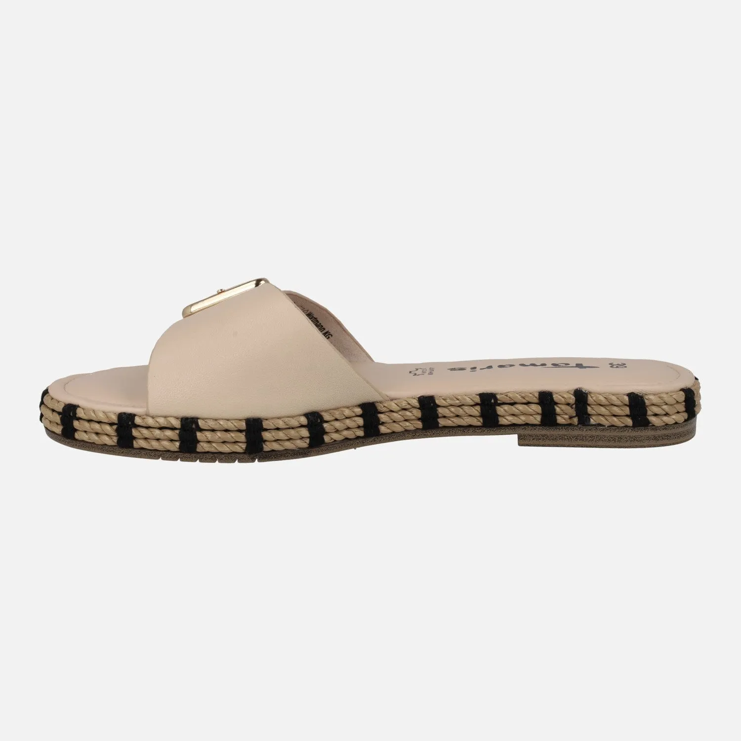 Sandalias de piel con hebilla y piso de rafia