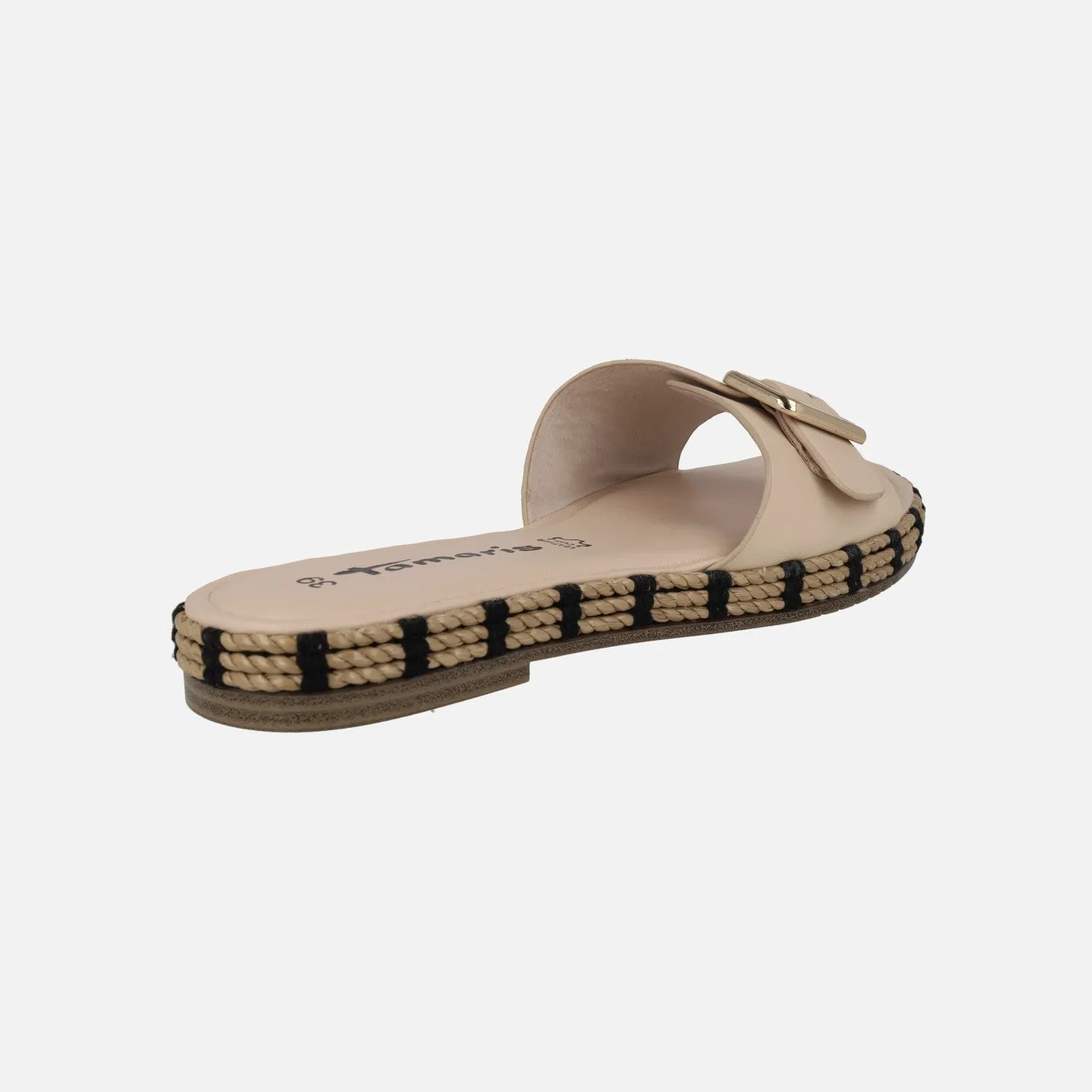 Sandalias de piel con hebilla y piso de rafia