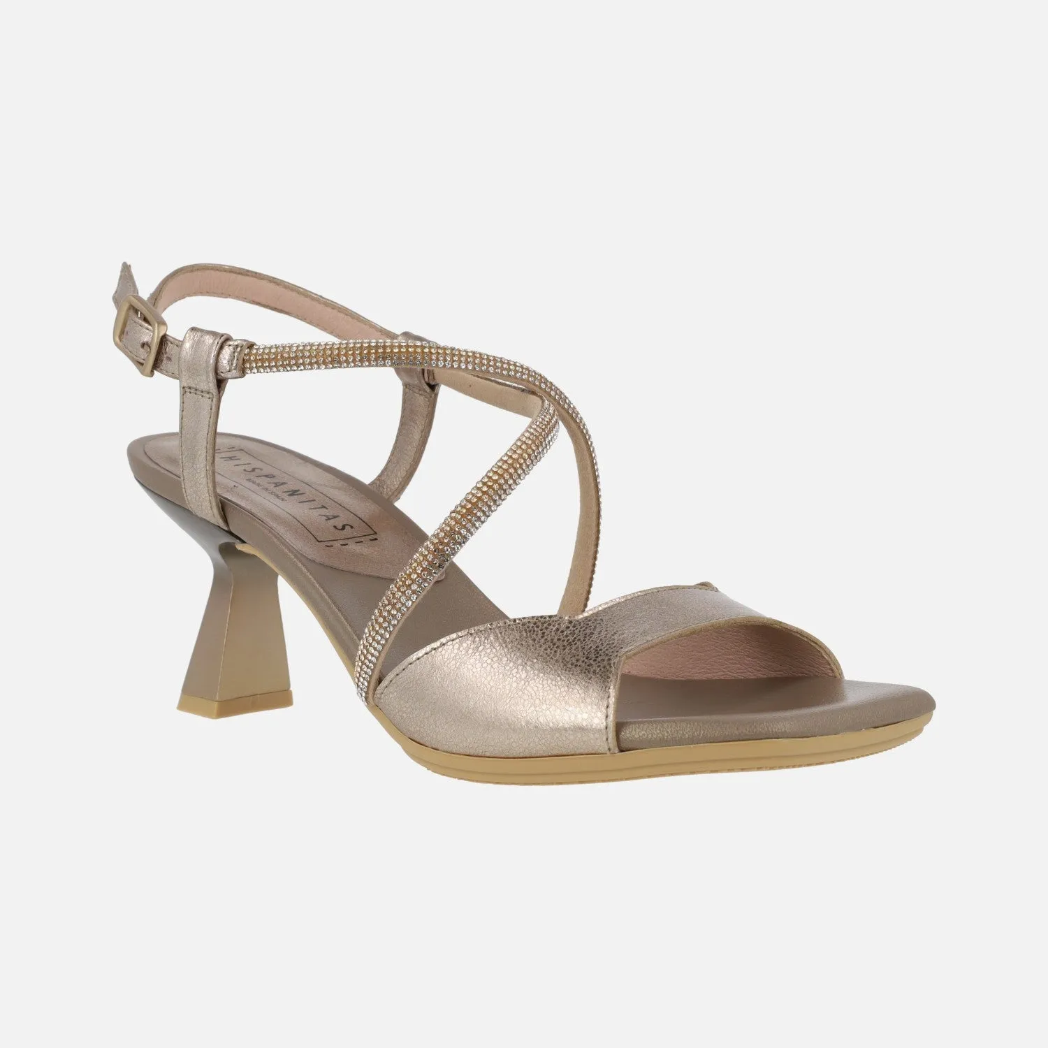 Sandalias de piel con tiras cruzadas de strass