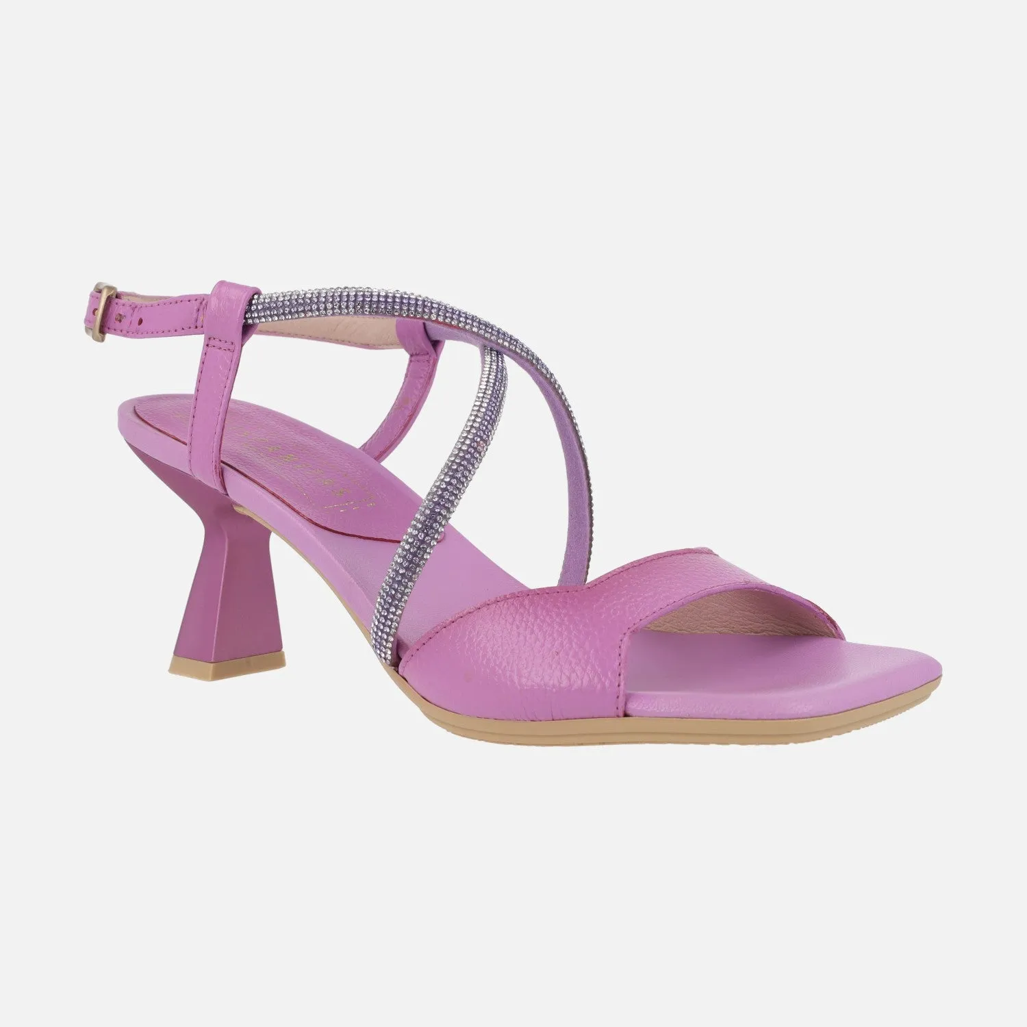 Sandalias de piel con tiras cruzadas de strass