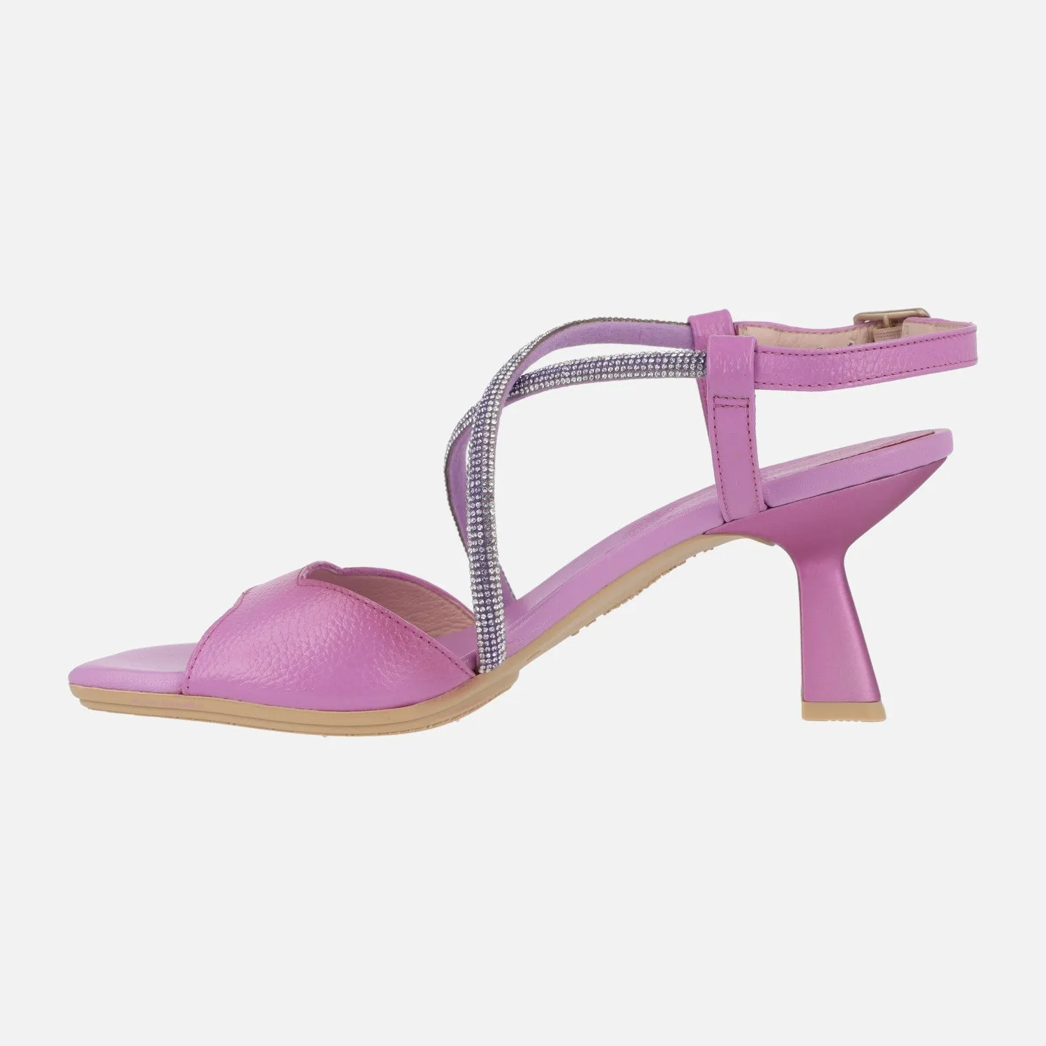 Sandalias de piel con tiras cruzadas de strass