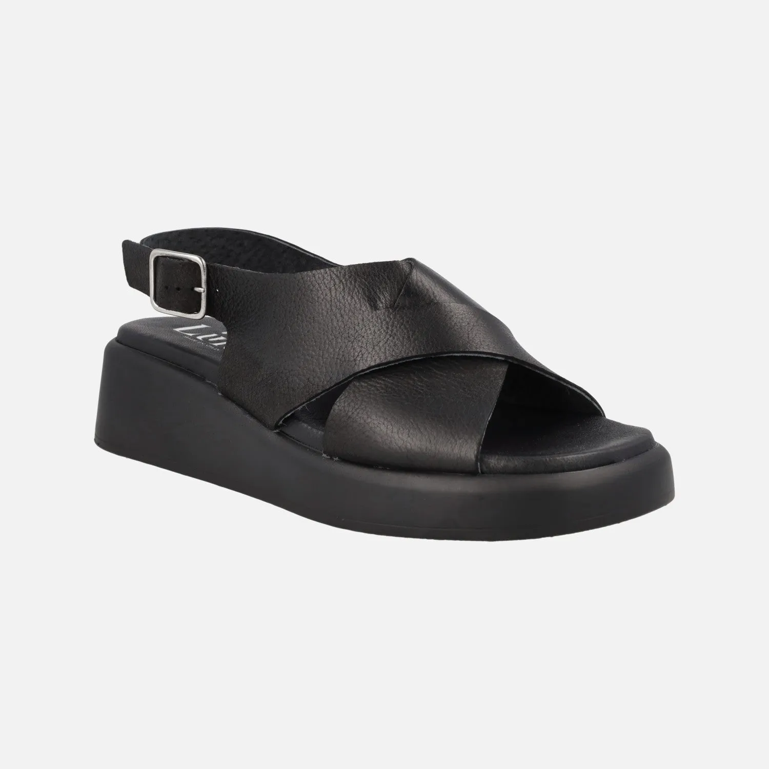 Sandalias de piel con tiras cruzadas y cierre de hebilla