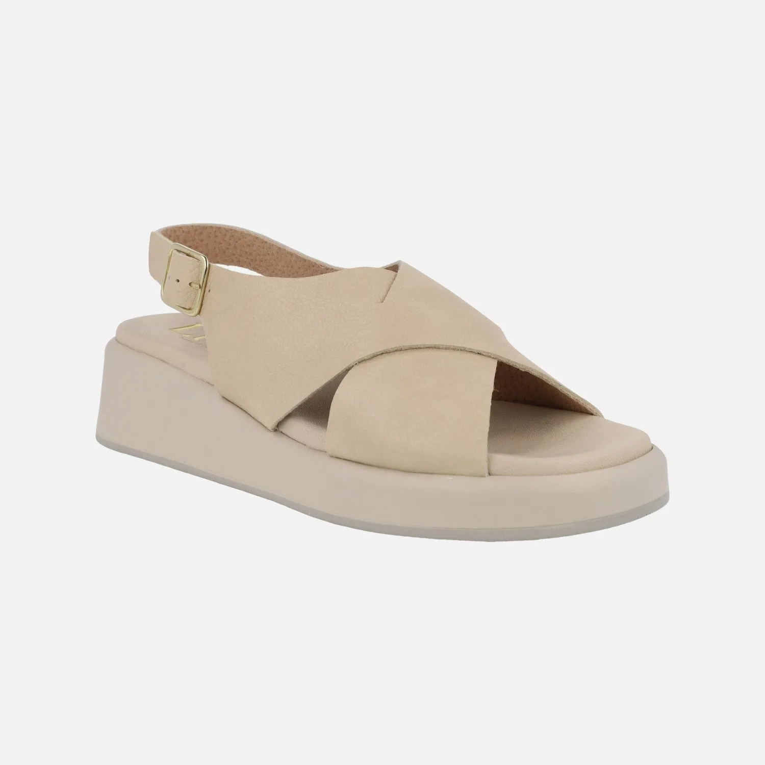 Sandalias de piel con tiras cruzadas y cierre de hebilla