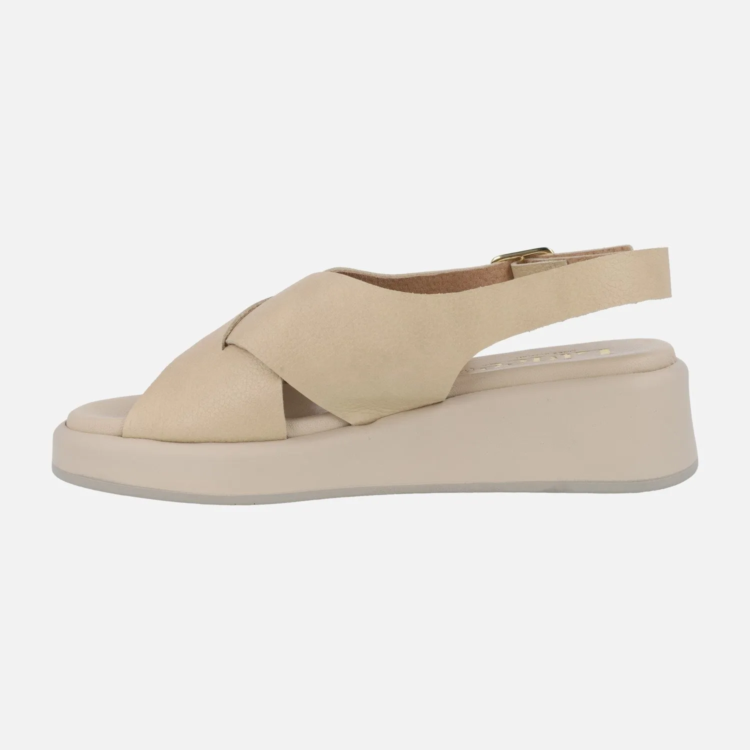 Sandalias de piel con tiras cruzadas y cierre de hebilla