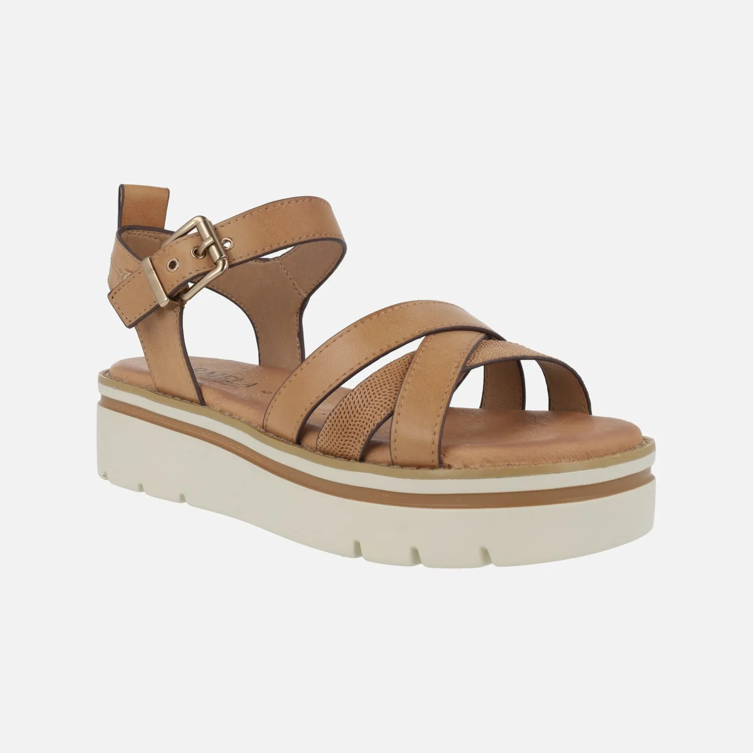 Sandalias de piel en color camel con plataforma
