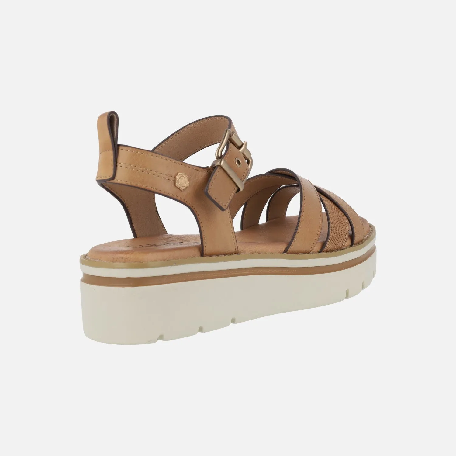 Sandalias de piel en color camel con plataforma