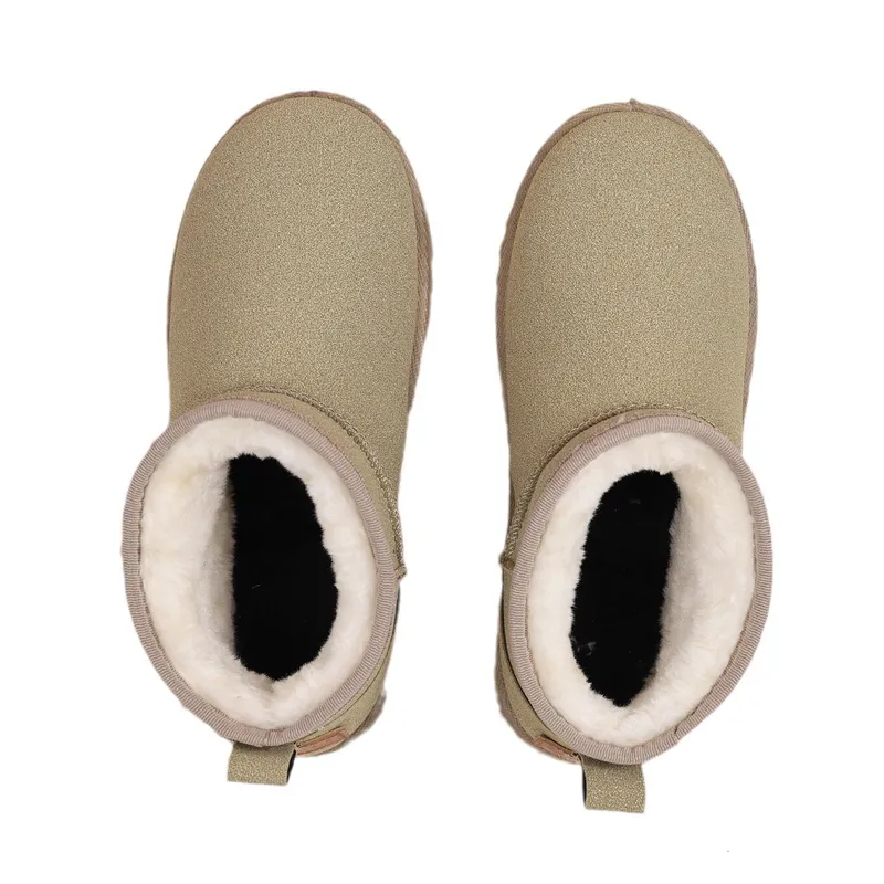 Snow for Women 2024 Winter New Round Toe más zapatos de felpa, Tacón de algodón de tubo corto de tacón plano de estudiante