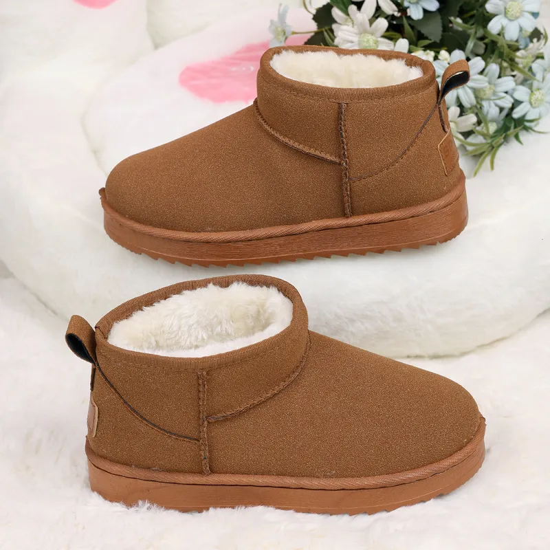 Snow for Women 2024 Winter New Round Toe más zapatos de felpa, Tacón de algodón de tubo corto de tacón plano de estudiante