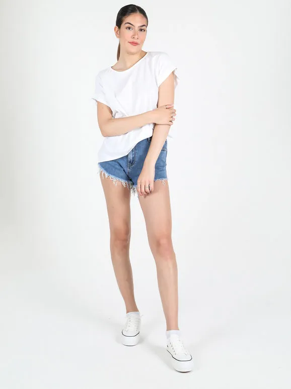Solada Camiseta de mujer de manga corta con botones en la espalda