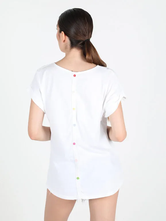 Solada Camiseta de mujer de manga corta con botones en la espalda