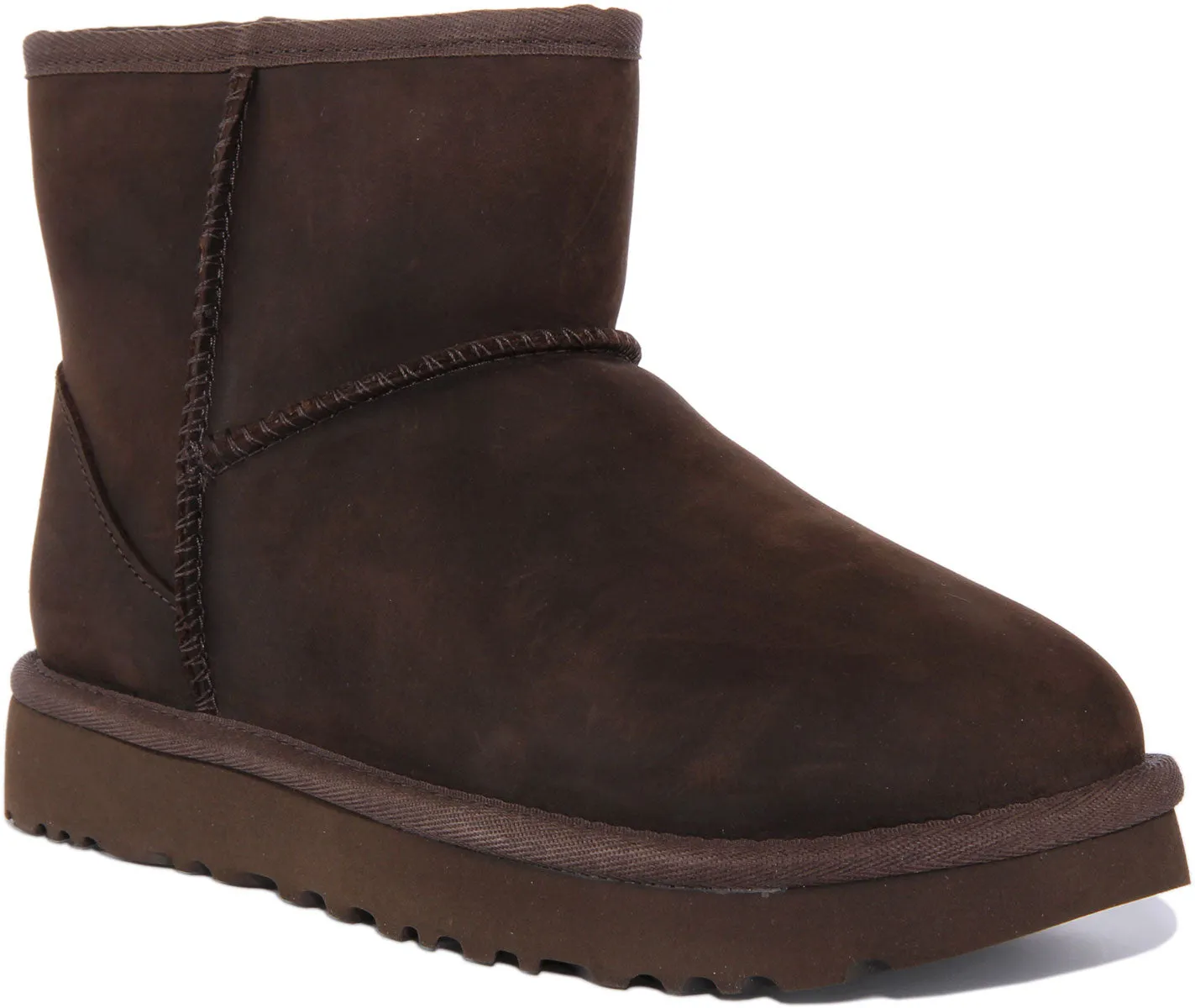 Ugg Classic Mini Bota corta de cuero para mujer en choco