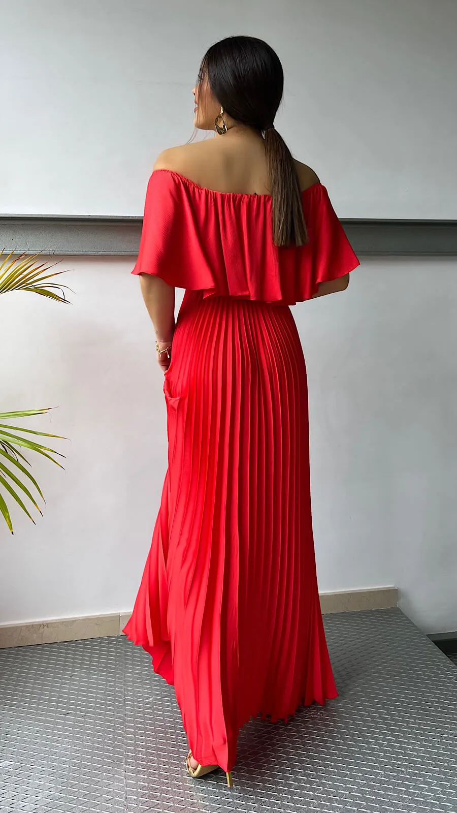 Vestido Escote Hombros Plisado