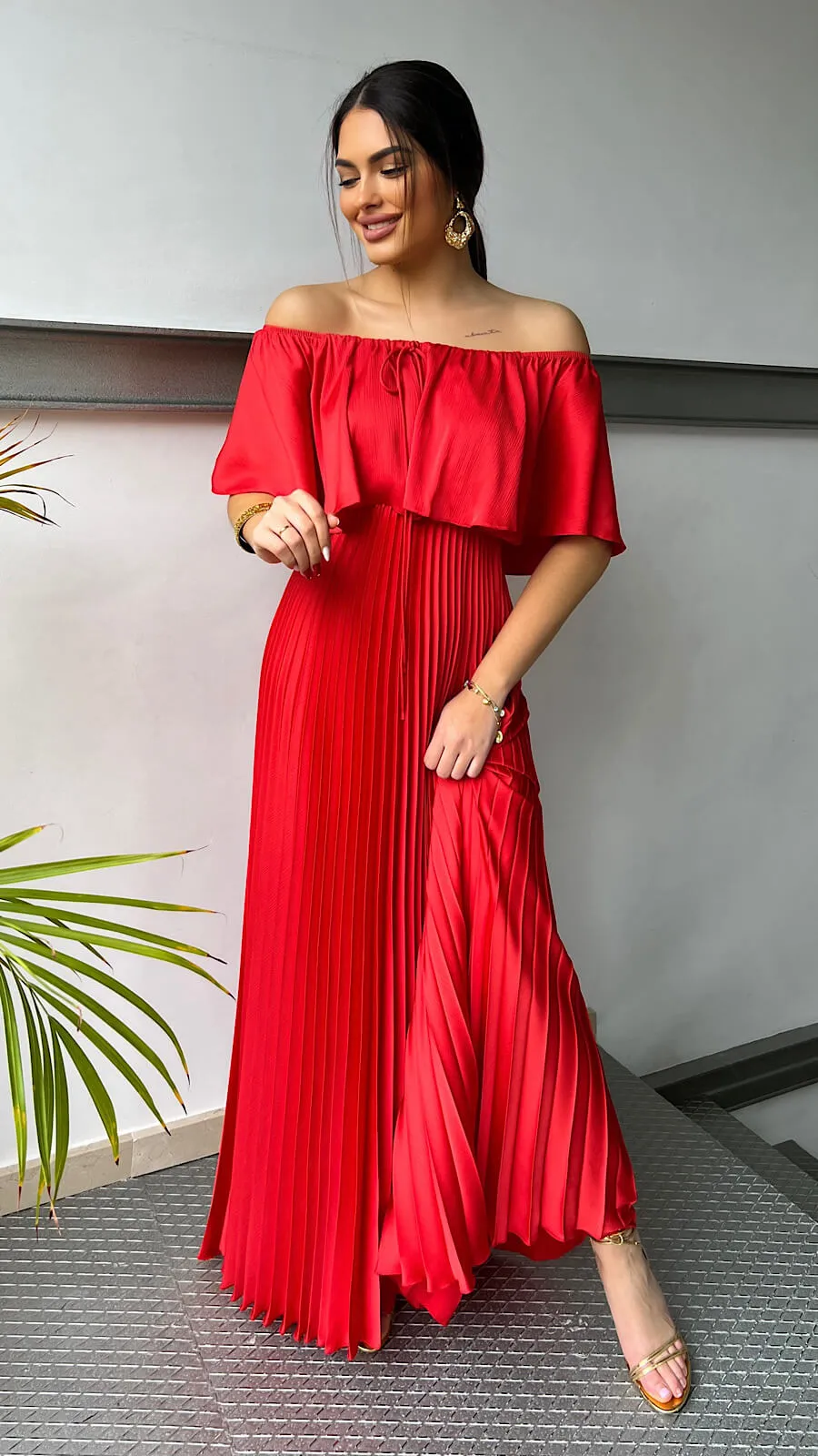 Vestido Escote Hombros Plisado