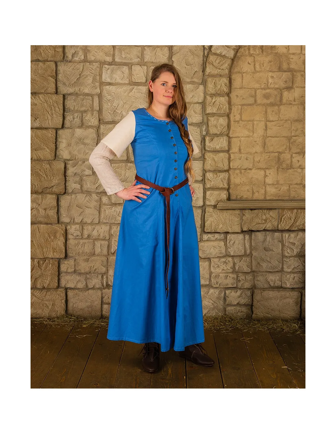 VESTIDO MEDIEVAL MODELO ELODIE, AZULCREMA