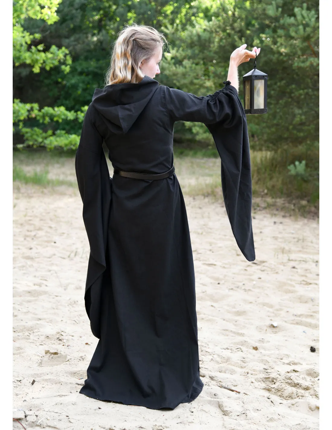 Vestido Medieval mujer mangas trompeta, negro