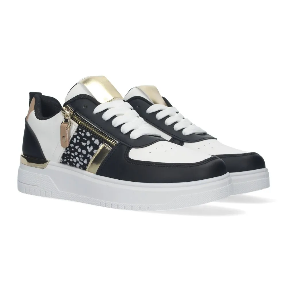 Zapatillas de mujer cómodas con detalles de animal print y dorado y adorno de cremallera dorada