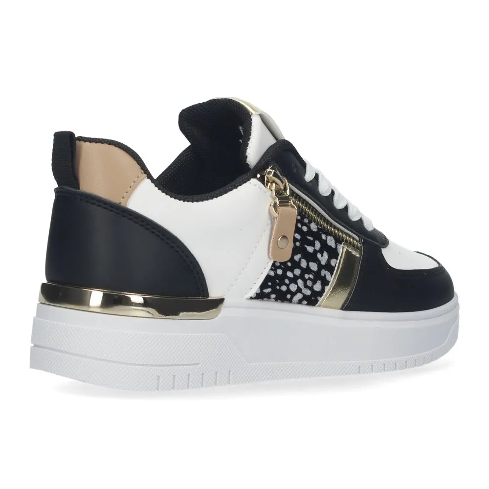 Zapatillas de mujer cómodas con detalles de animal print y dorado y adorno de cremallera dorada